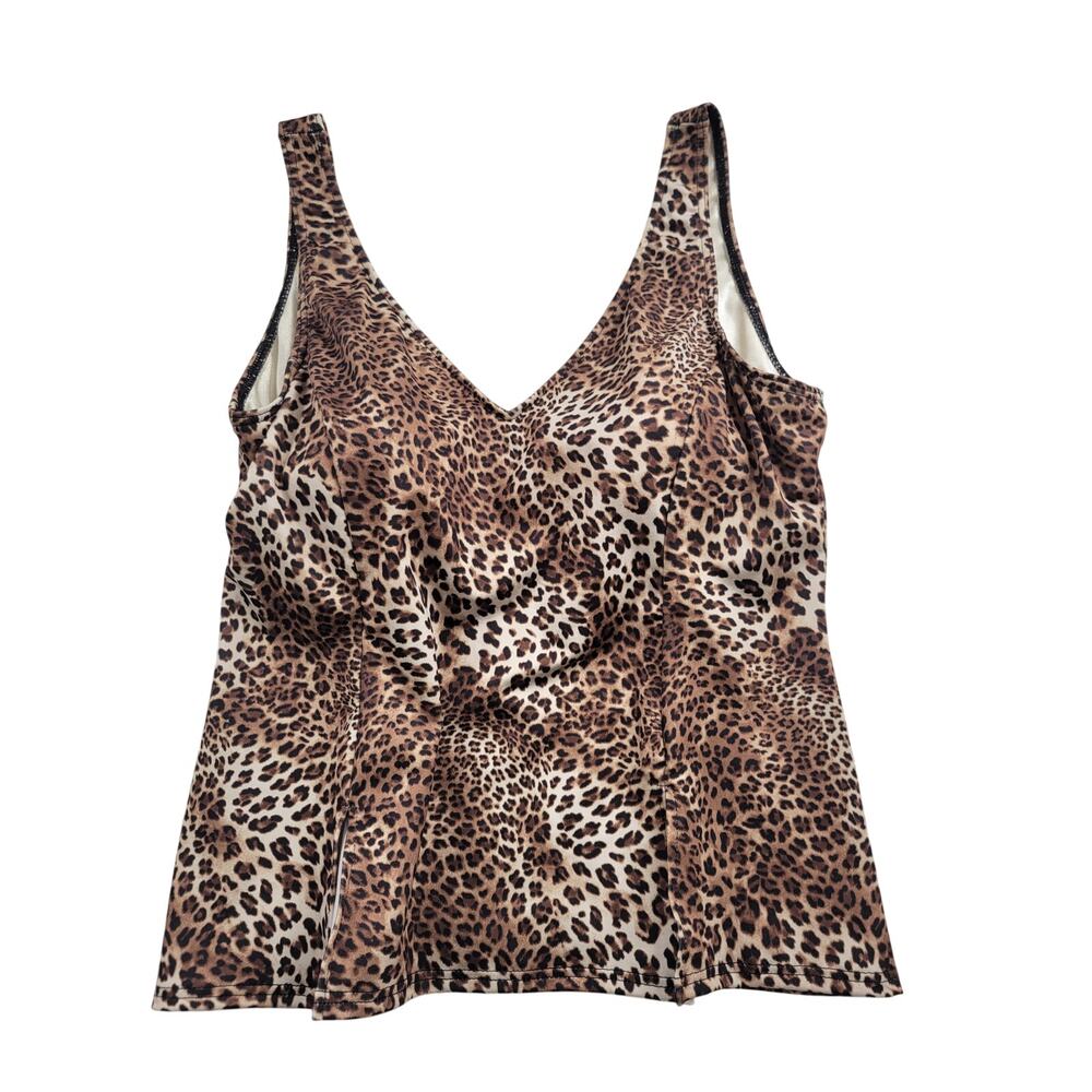 Vintage Y2K Leopard Print Cami Top with Lace Trim & Built-in Bra - size 16